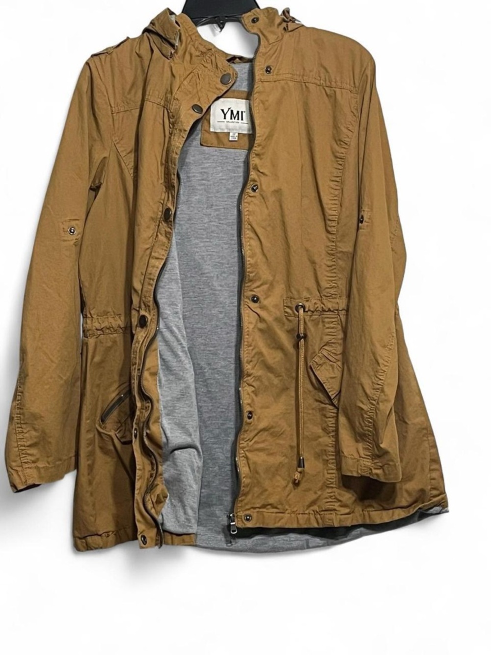 YMI Men's Hooded Shirt Jacket in Mustard Brown